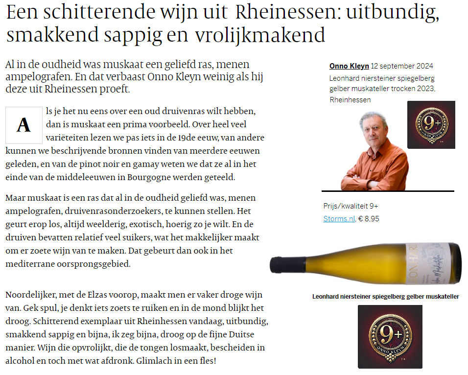  Weingut Leonhard Gelber Muskateller Rheinhessen Volkskrant Onno kleyn