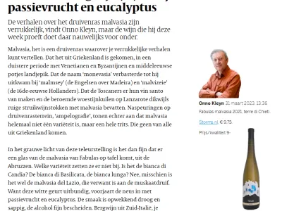 Malvasia Agricola Fabulas publicatie Volkskrant door Onno Kleyn